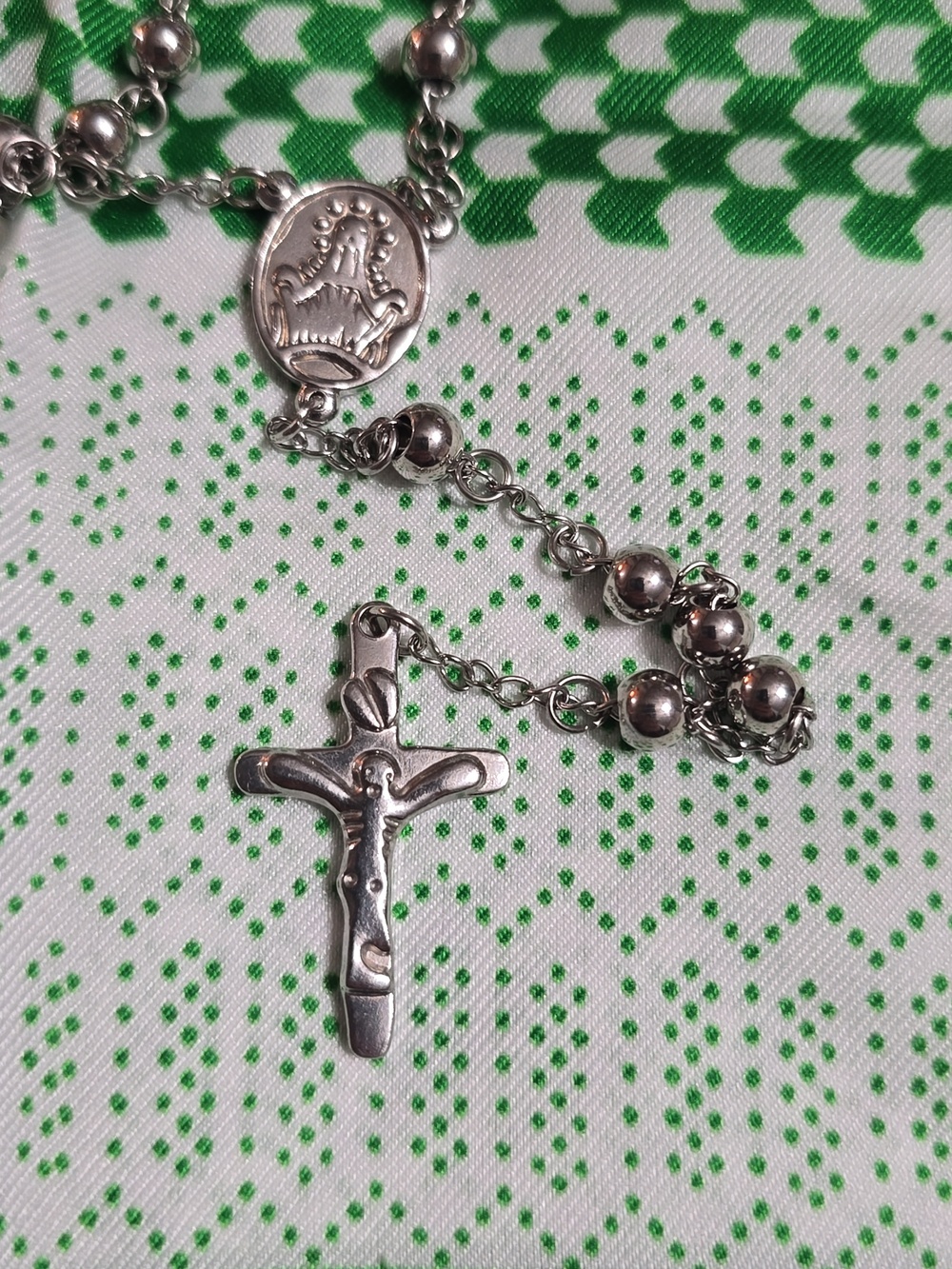 Stainless Steel Rosary Necklace with Cross Pendant - Picture 2 of 7